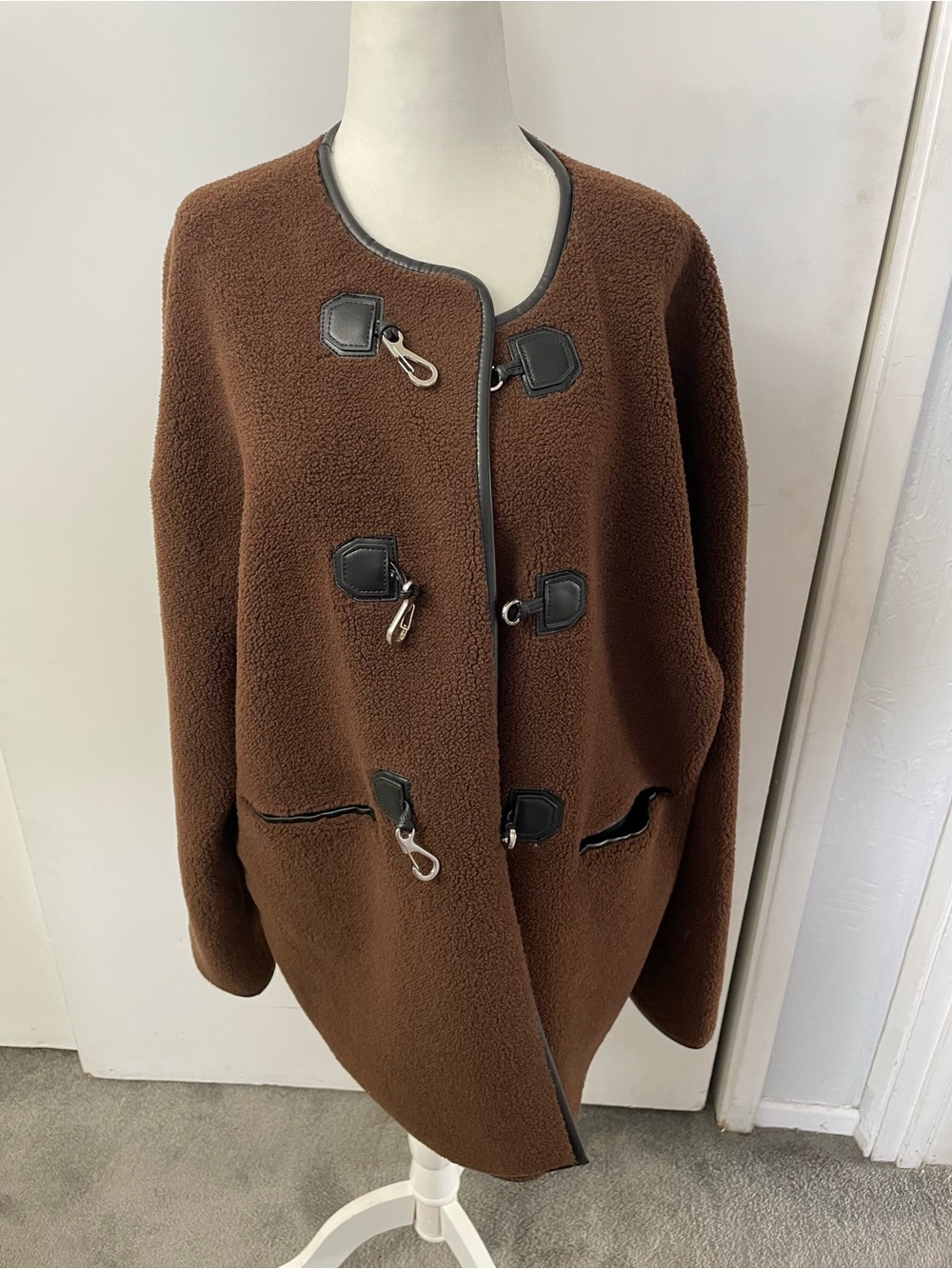 NWT Rebecca Minkoff Brown Shearling Toggle Jacket Size XL - Picture 5 of 11